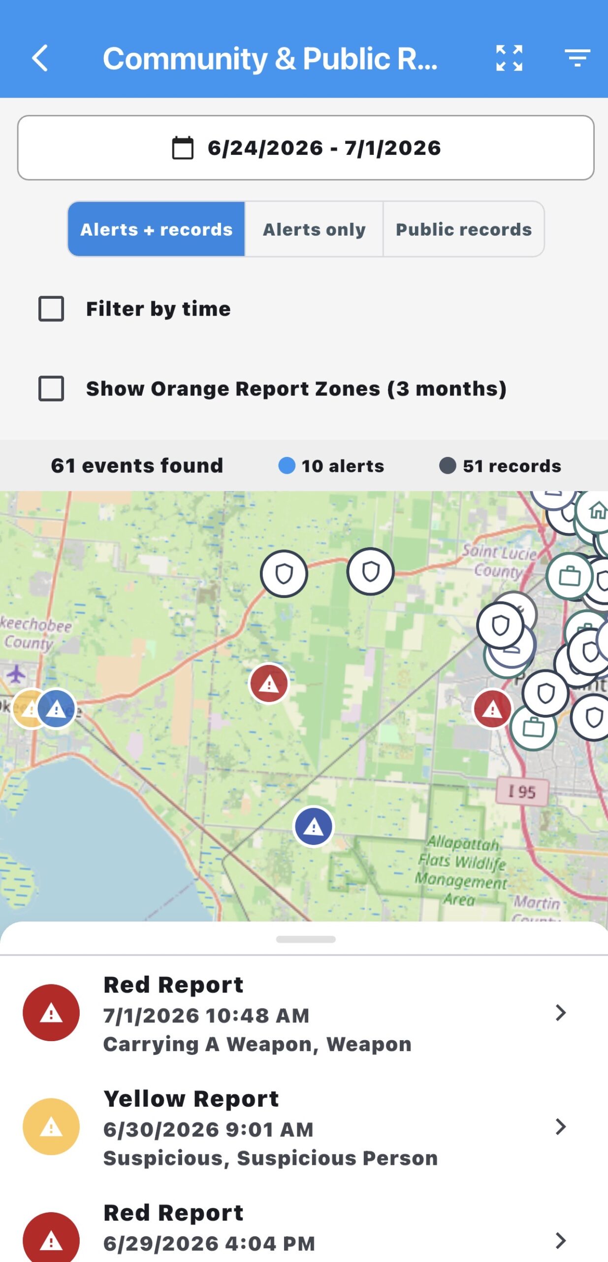Community and Public Records screen